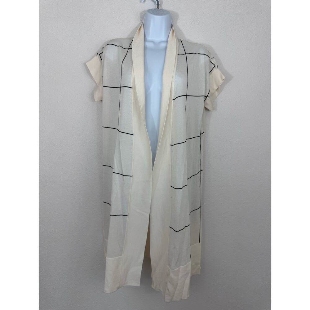 Anne Klein Cream Black Windowpane Knit Cardigan NWT Size XXS/XS $129